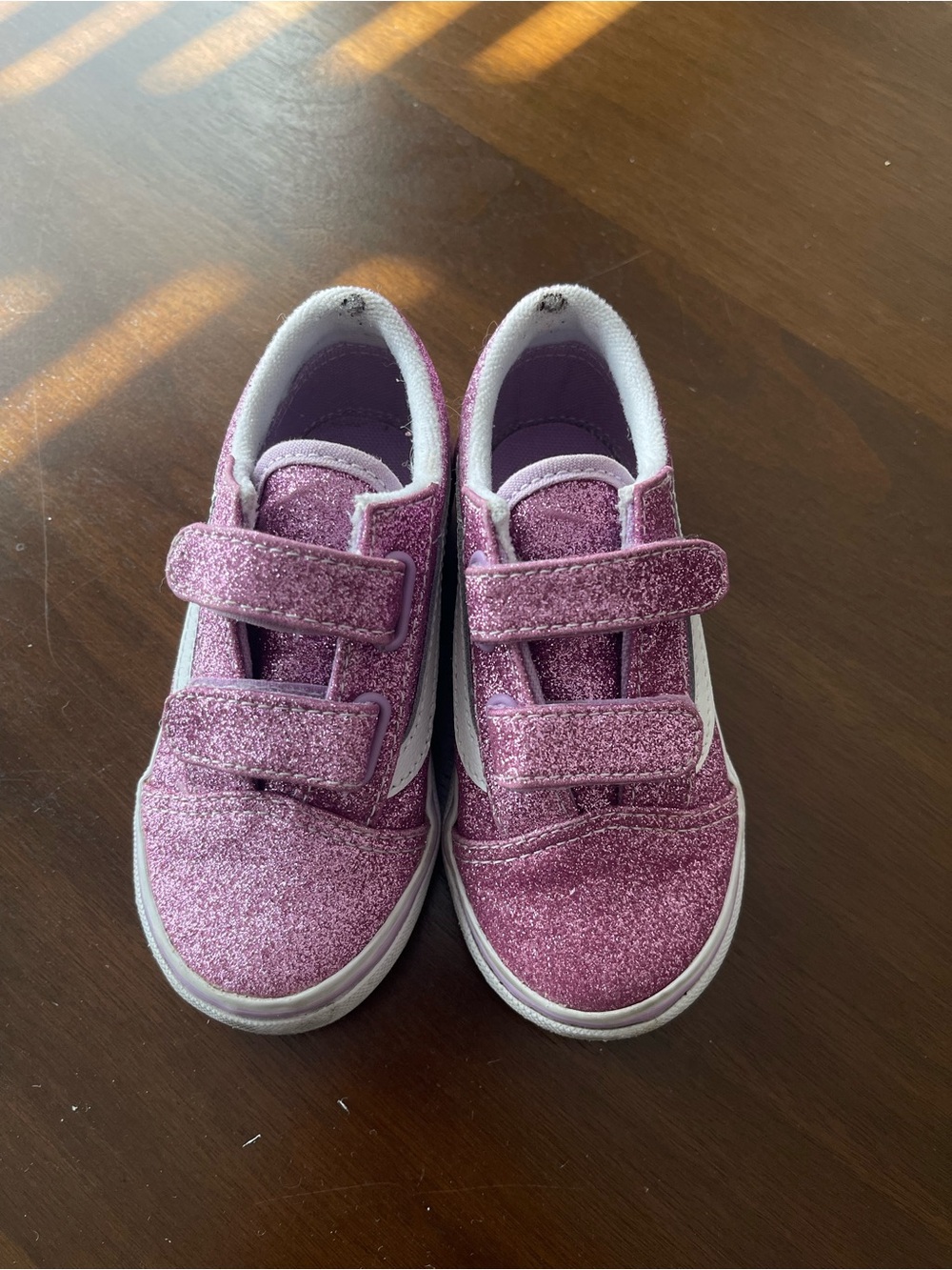 Kids Vans Glitter Pink Velcro Sneakers